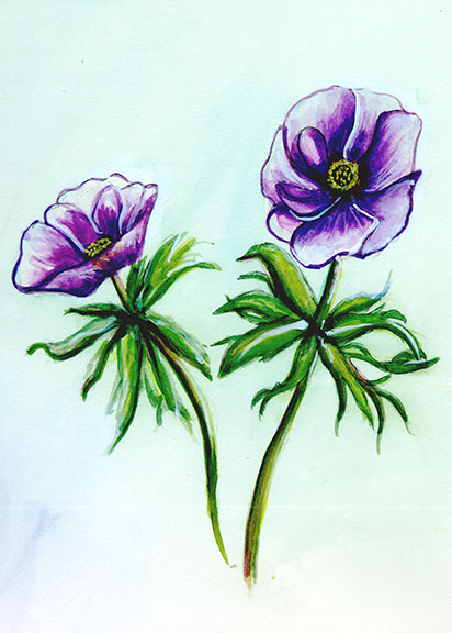 Original Water Color Painting ," Anemone Frlowers",   by Hawaii artist Donald K. Hall #197
