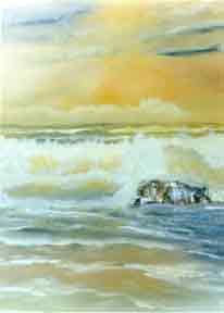 Original Hawaii Art, Oil Hawaiian tropical beach painting, " Golden Coast", for sale by Hawaii artist Donald K. Hall #04