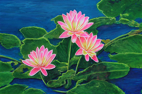Original water Color Painting "Lotus Flowers",  by Hawaii artist Donald K. Hall #326