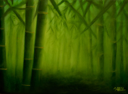 Hawaiian Bamboo Oil  Art Painting  Original Oil Painting by Hawaii Beach Artist Donald K. Hall 446